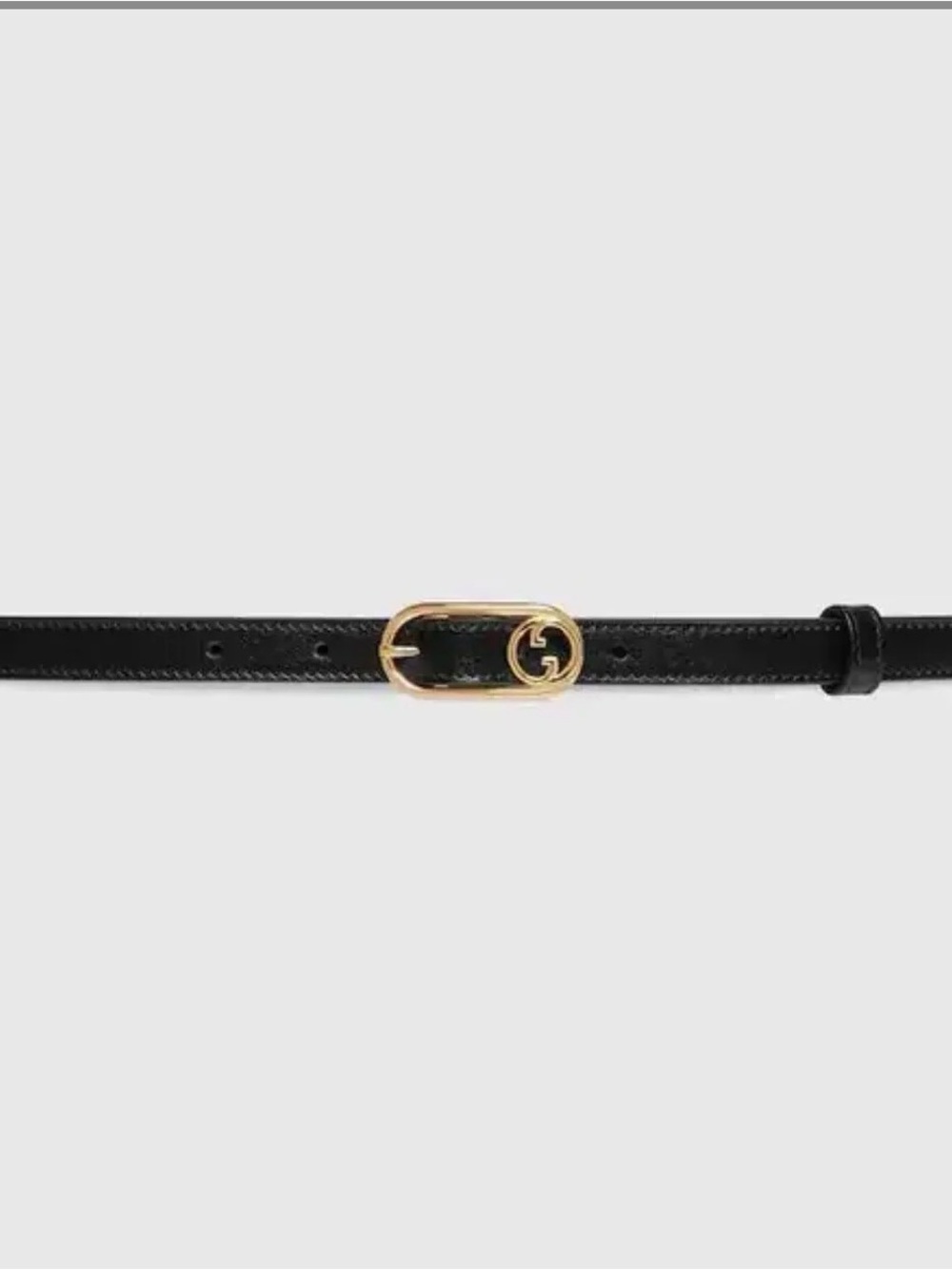 Gucci Black Leather Skinny Belt with Gold Oval Interlocking G Buckle